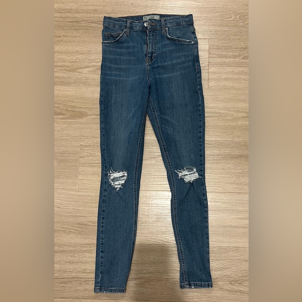 Topshop Dark Blue Distressed Skinny Jeans
